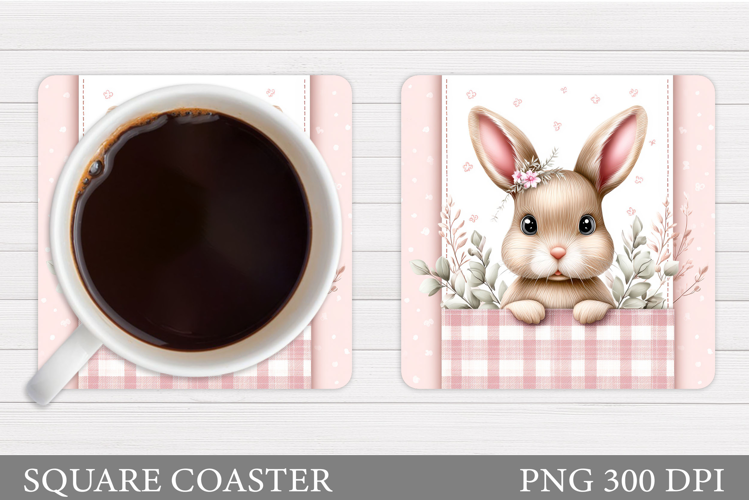 Cute Bunny Coaster Design. Bunny Flowers Coaster Sublimation