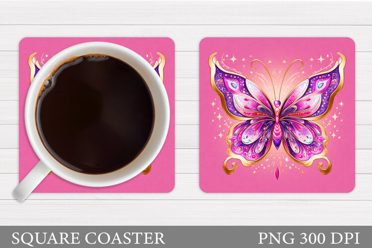 Butterfly Coaster Sublimation. Butterfly Square Coaster example image 1