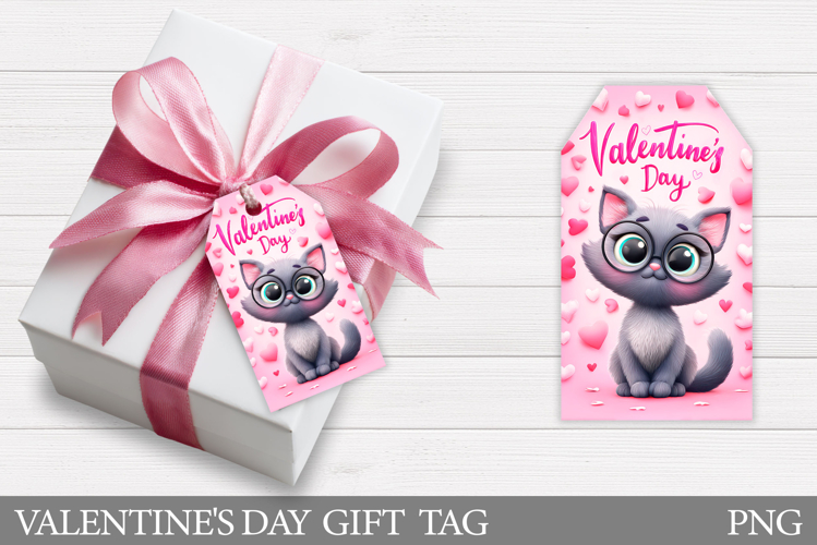 Valentines Cat Gift Tag Design. Valentine Gift Tag Printable