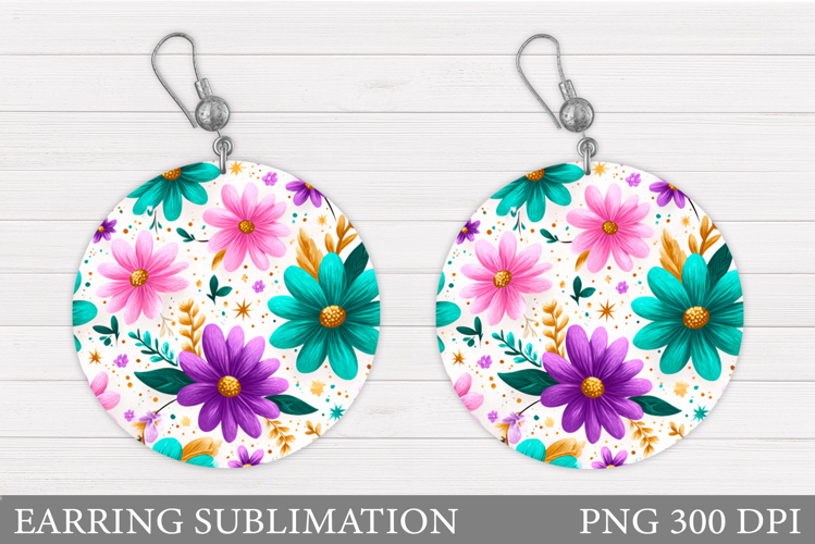 Floral Earring Sublimation. Flowers Earring Design