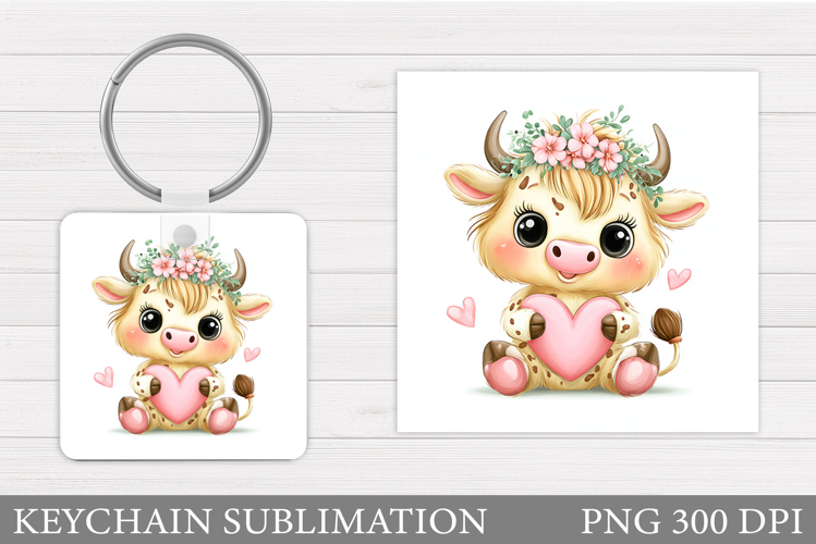Valentines Cow Keychain. Valentine Keychain Sublimation