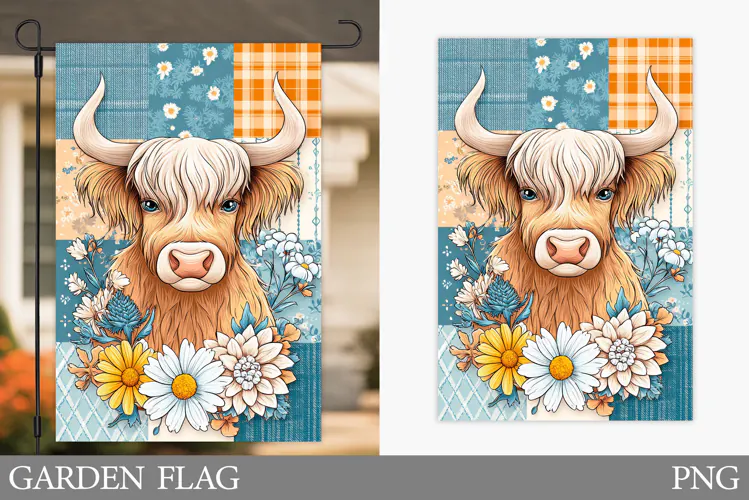 Highland Cow Garden Flag. Highland Cow Sublimation
