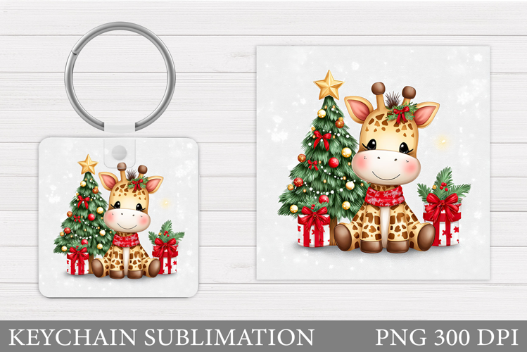 Christmas Giraffe Keychain. Christmas Keychain Sublimation