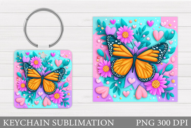 Butterfly Keychain Sublimation. Butterfly Flowers Keychain example image 1