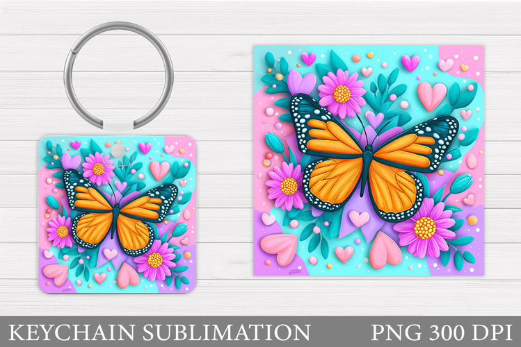 Butterfly Keychain Sublimation. Butterfly Flowers Keychain