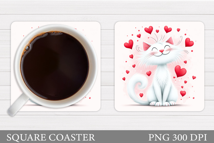 Valentines Cat Coaster. Cute Cat Coaster Sublimation