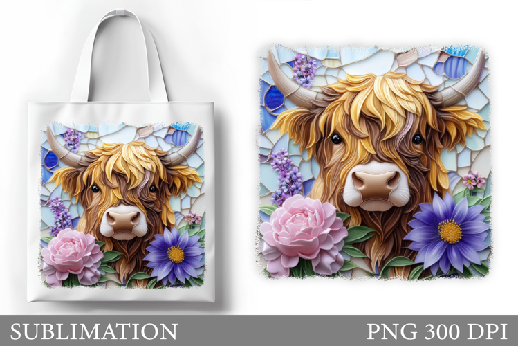 Highland Cow Tote Bag Design. Cow Flowers Sublimation