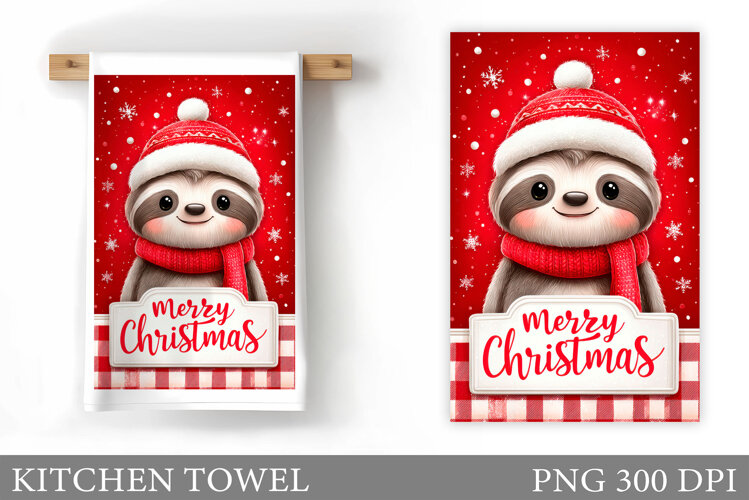 Christmas Sloth Kitchen Towel. Christmas Kitchen Towel example image 1