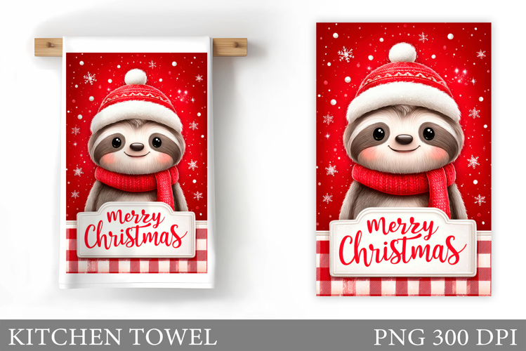 Christmas Sloth Kitchen Towel. Christmas Kitchen Towel