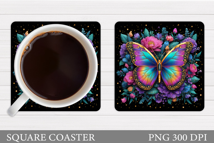 Butterfly Coaster Sublimation. Butterfly Flowers Coaster