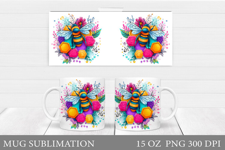 Bee Mug Sublimation. Bee Flowers Mug Design example image 1