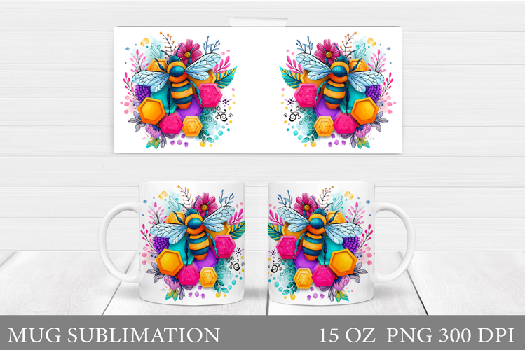 Bee Mug Sublimation. Bee Flowers Mug Design