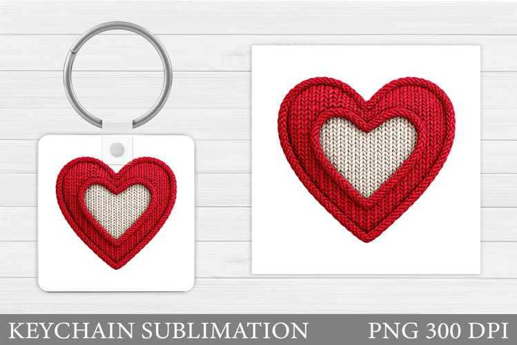 Crochet Heart Keychain. Valentine Keychain Sublimation