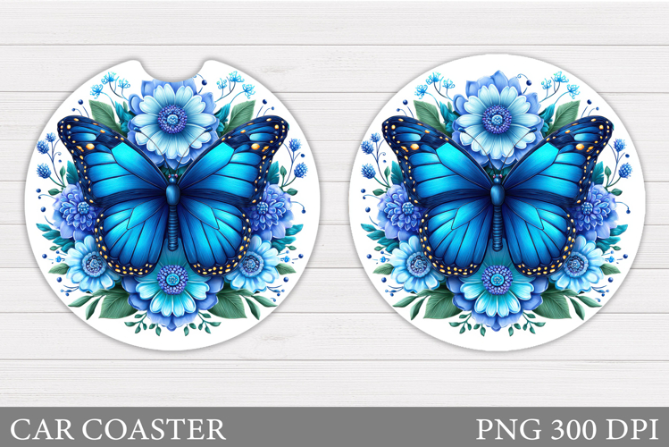 Butterfly Car Coaster Design. Flowers Coaster Sublimation