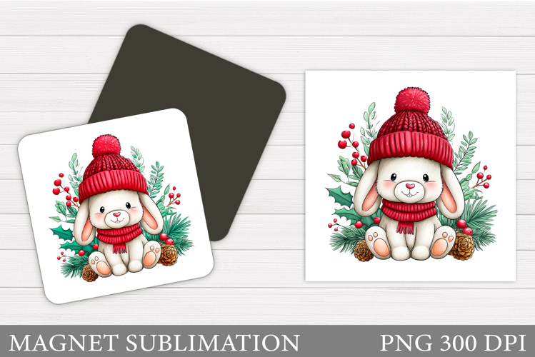 Christmas Bunny Magnet. Christmas Magnet Sublimation
