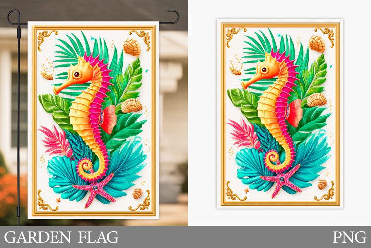 Seahorse Garden Flag Design. Sea Garden Flag Sublimation