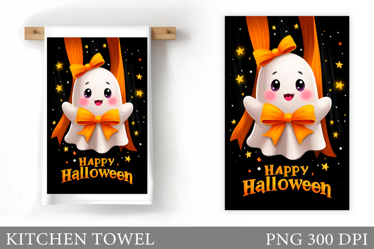 Cute Ghost Kitchen Towel Design. Halloween Sublimation