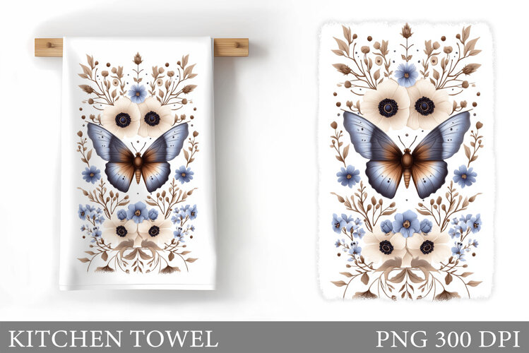 Butterfly Kitchen Towel. Flowers Kitchen Towel Sublimation example image 1