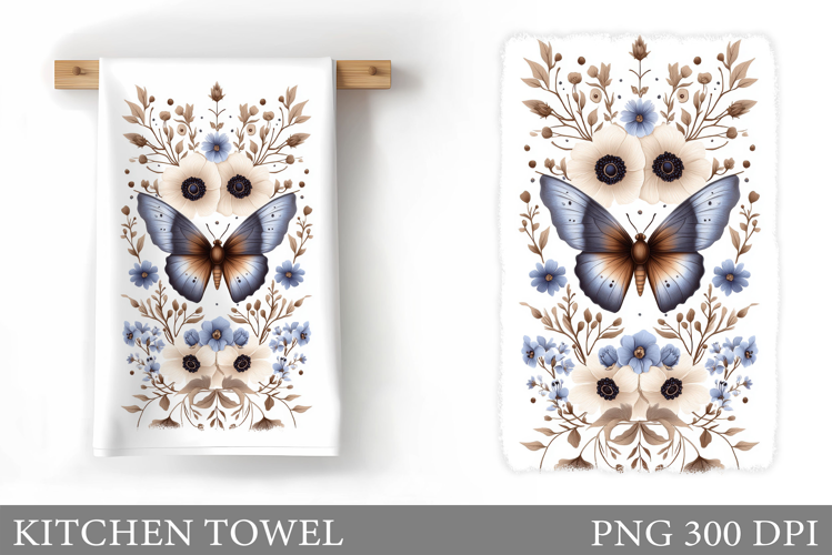 Butterfly Kitchen Towel. Flowers Kitchen Towel Sublimation