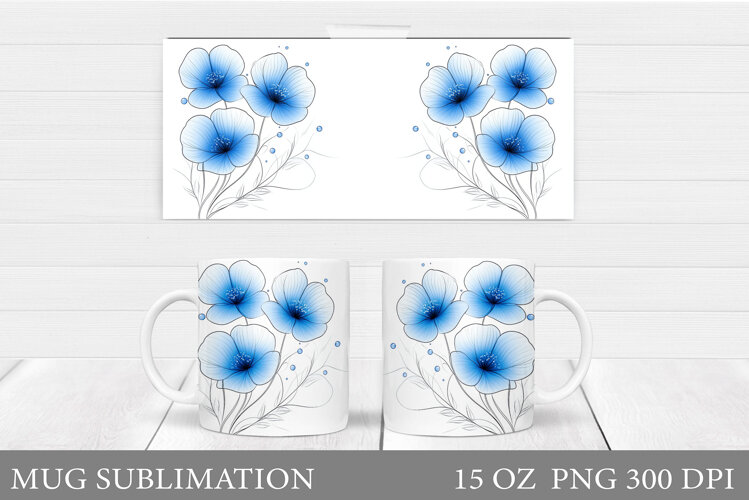 Floral Mug Sublimation. Flowers Mug Wrap Design example image 1