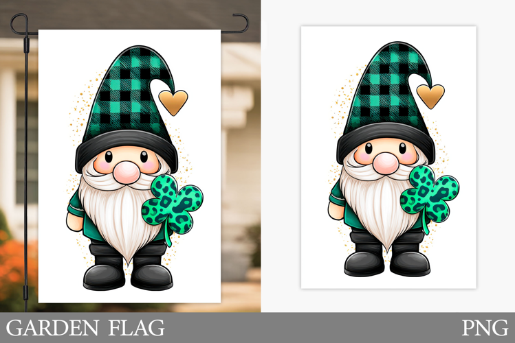 St Patrick Gnome Garden Flag. St Patrick Garden Flag Design