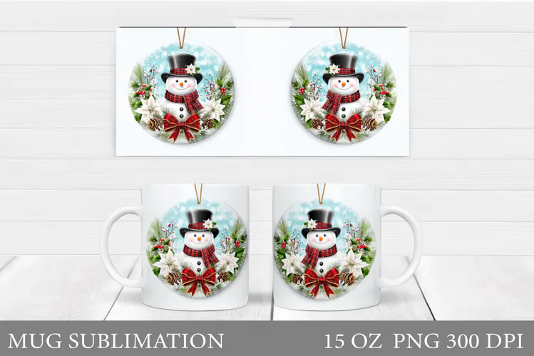Snowman Mug Wrap Design. Christmas Mug Sublimation
