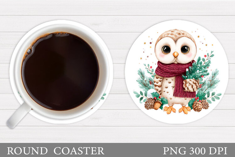 Christmas Owl Coaster Design. Christmas Coaster Sublimation example image 1