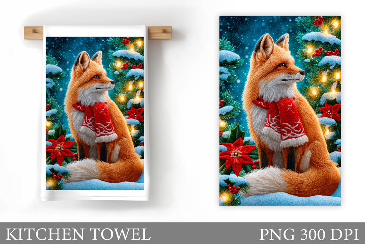 Christmas Fox Kitchen Towel. Christmas Kitchen Towel Design