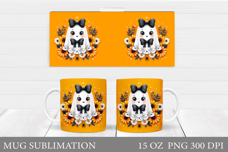 Cute Ghost Mug Design. Cute Halloween Mug Sublimation