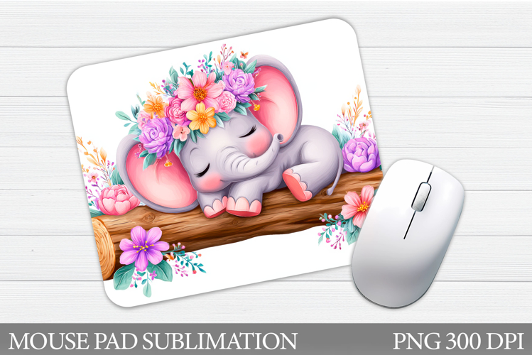 Cute Elephant Mouse Pad. Elephant Flowers Mouse Pad Design