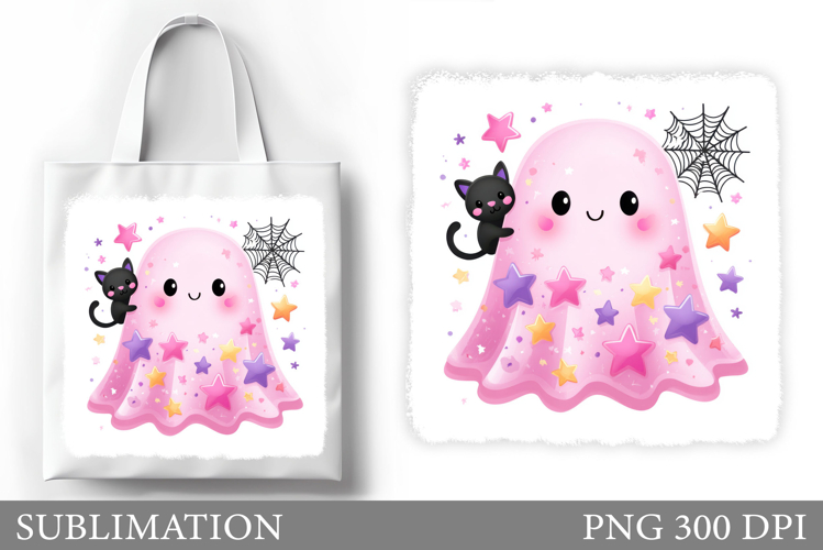 Halloween Ghost Tote Bag Design. Cute Halloween Sublimation