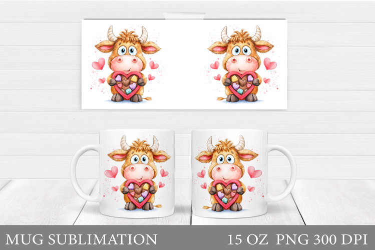 Valentines Cow Mug Sublimation. Valentines Mug Wrap Design