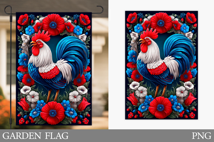 Rooster Garden Flag Design. Patriotic Day Garden Flag