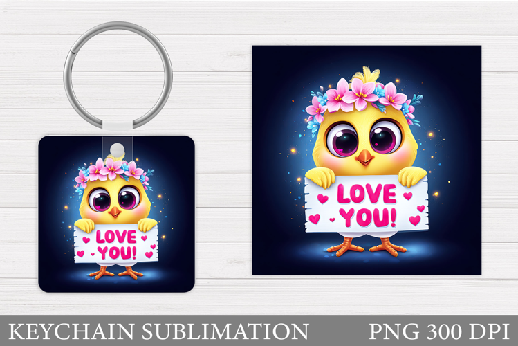 Valentines Chick Keychain. Valentines Keychain Sublimation