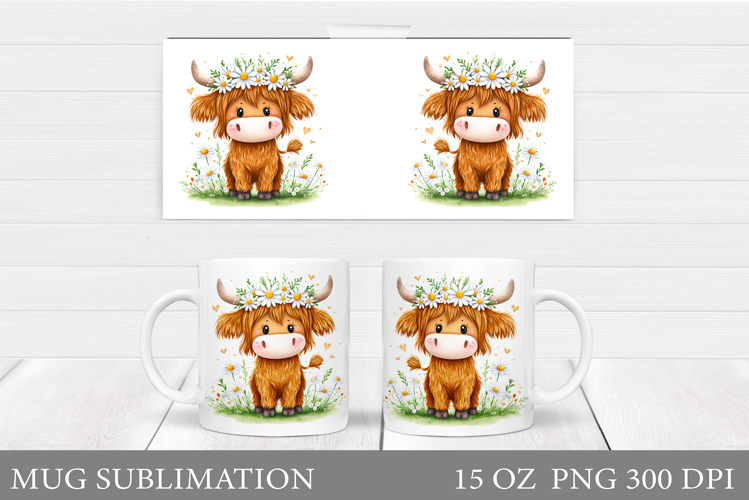 Cute Cow Mug Sublimation. Cow Flowers Mug Wrap Design