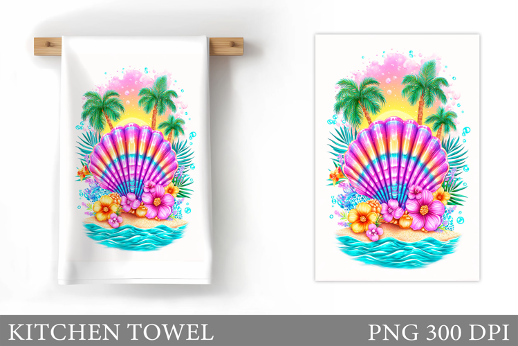 Seashell Kitchen Towel Sublimation. Sea Kitchen Towel Design