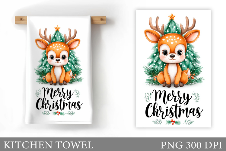 Cute Deer Kitchen Towel. Christmas Kitchen Towel Design