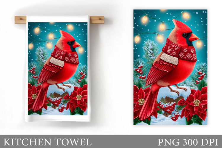 Christmas Cardinal Kitchen Towel. Christmas Kitchen Towel