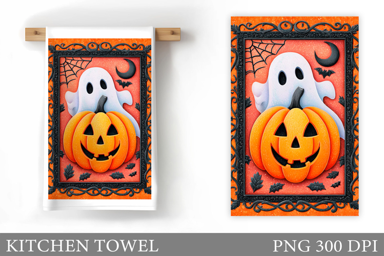 Halloween Pumpkin Towel Design. Ghost Kitchen Towel