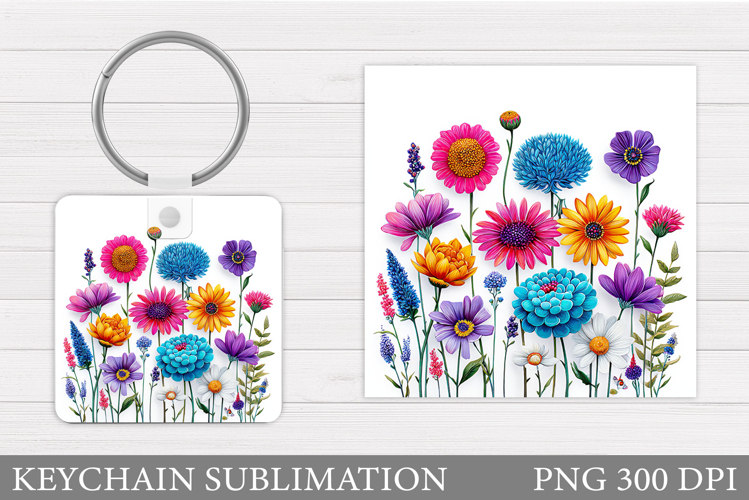 Wildflowers Keychain Design. Flowers Keychain Sublimation