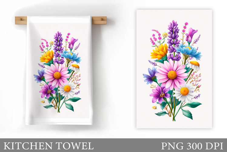 Wildflowers Kitchen Towel. Flowers Kitchen Towel Sublimation