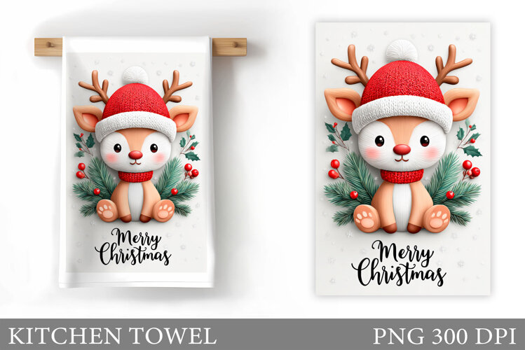 Cute Deer Kitchen Towel. Christmas Kitchen Towel Design example image 1