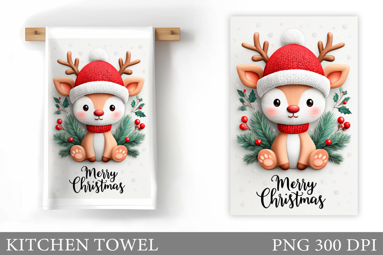 Cute Deer Kitchen Towel. Christmas Kitchen Towel Design