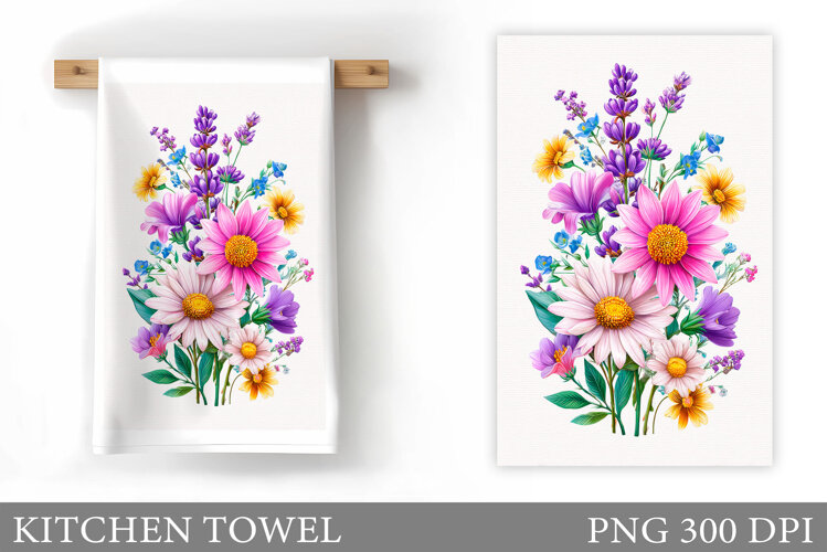 Wildflowers Kitchen Towel. Flowers Kitchen Towel Sublimation example image 1