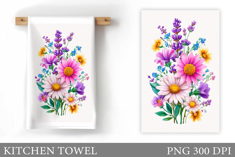 Wildflowers Kitchen Towel. Flowers Kitchen Towel Sublimation