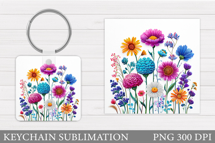 Flowers Square Keychain. Wildflowers Keychain Sublimation