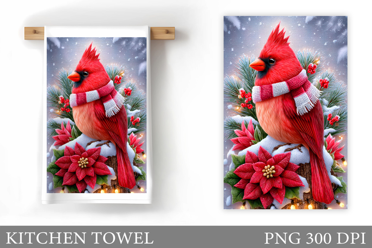 Christmas Cardinal Kitchen Towel. Christmas Kitchen Towel