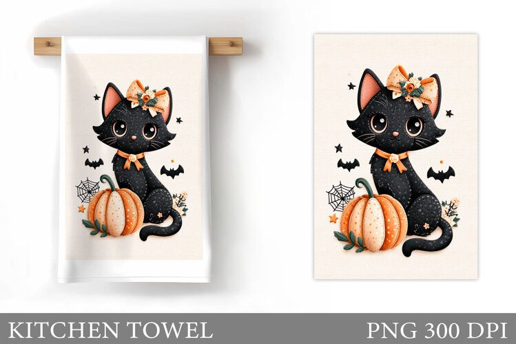 Halloween Cat Kitchen Towel. Halloween Kitchen Towel Design example image 1