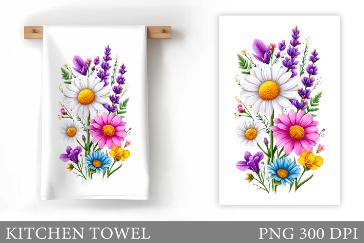 Wildflowers Kitchen Towel. Flowers Kitchen Towel Sublimation