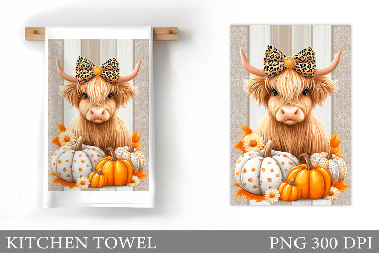 Fall Cow Kitchen Towel. Fall Kitchen Towel Sublimation example image 1